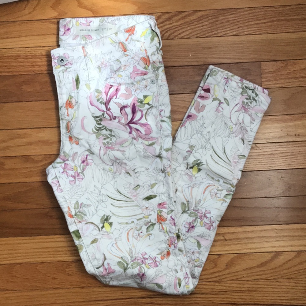 Anthropologie Pilcro and the Letterpress White Floral Jeans Mid-Rise Skinny 25